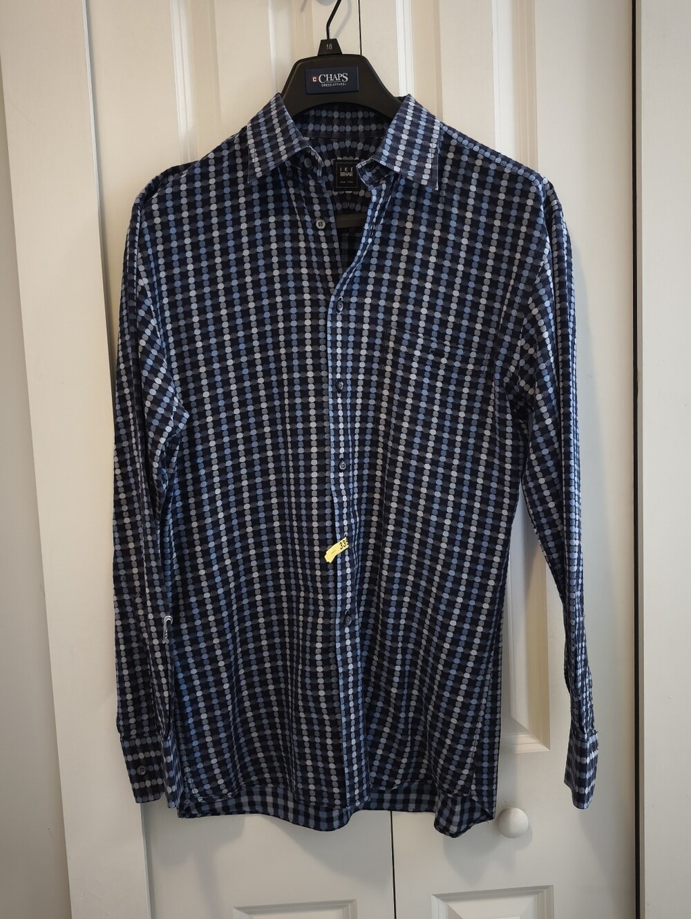 IKE Behar Designer Men's Navy and Light Blue Cotton Dress Shirt